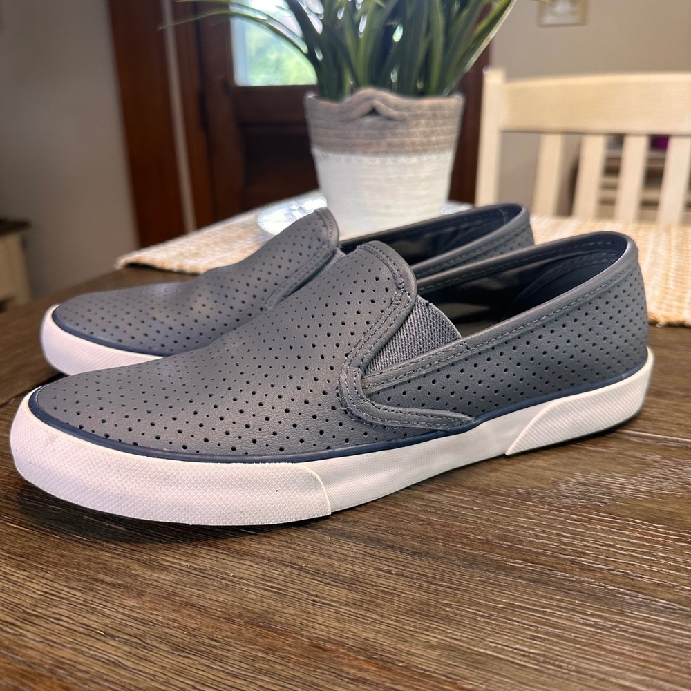 Sperry Top-Sider STS80174 Gray Leather Perforated Slip On Sneakers Shoes W's 9M